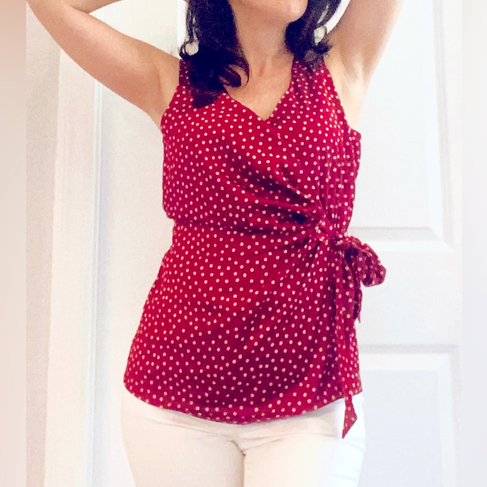 New York and Co burgundy, wrap top, Size S